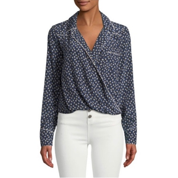 VERONICA BEARD SILK FLORAL WORTH WRAP BLOUSE Western Pearl Snap Blue Size 0 - Picture 1 of 10